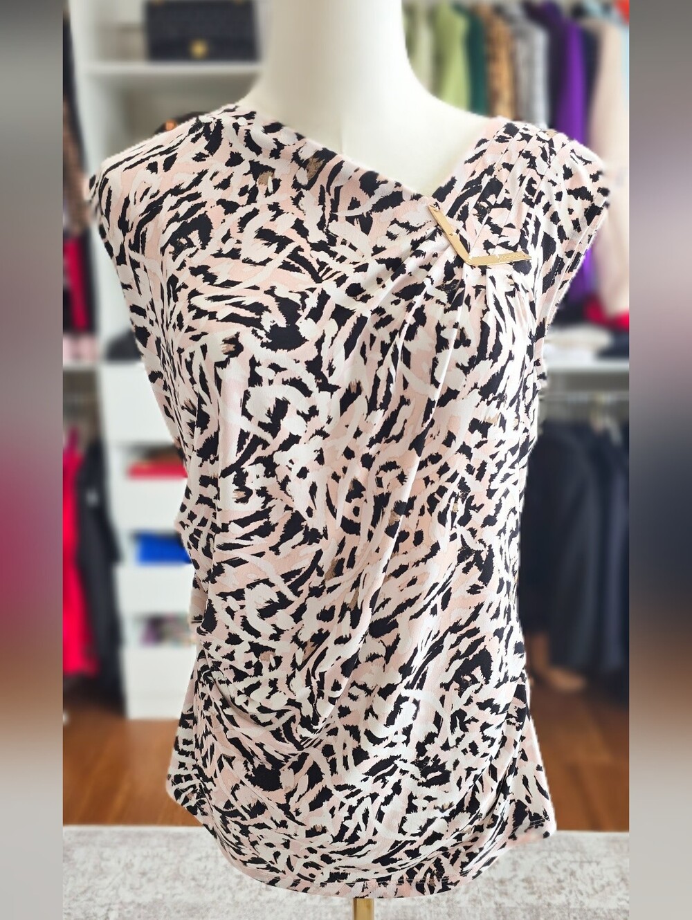 Calvin Klein Pink and Black Abstract Sleeveless Drape Top